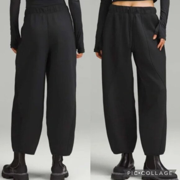 LULULEMON Mixed Fabric Relaxed-Fit Tapered High-Rise Pants in Black Barrel Large - Picture 1 of 14